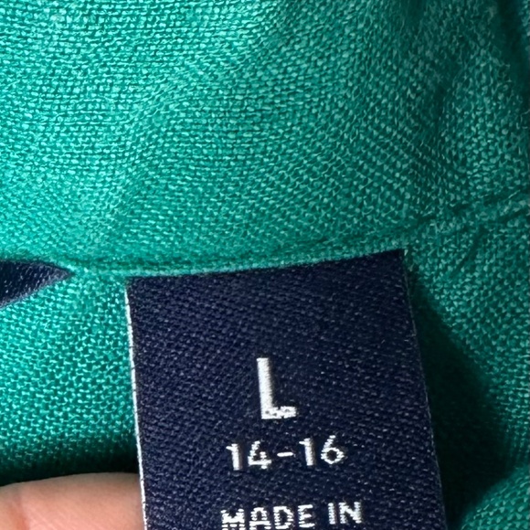 Lands End Long Tunic Shirt Top Button Down LINEN Sz Large XL 14 16 Green Teal - Picture 4 of 5
